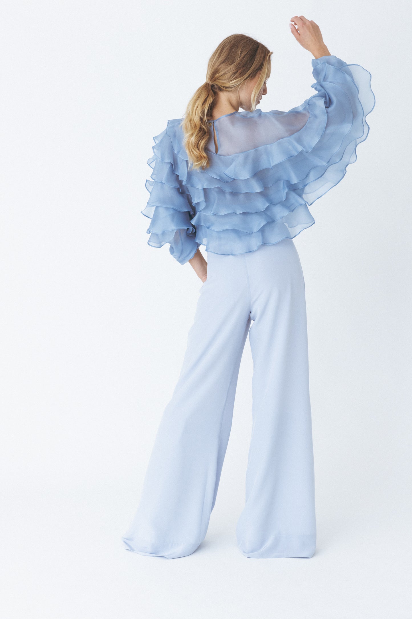 Voluminous Ruffled Blue Blouse