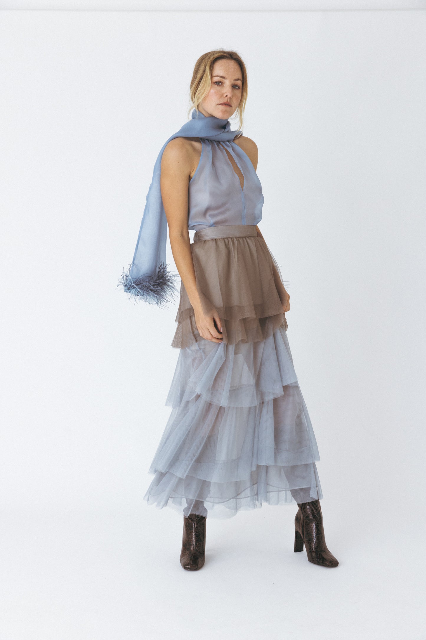 Ruffled Dust Tulle Skirt