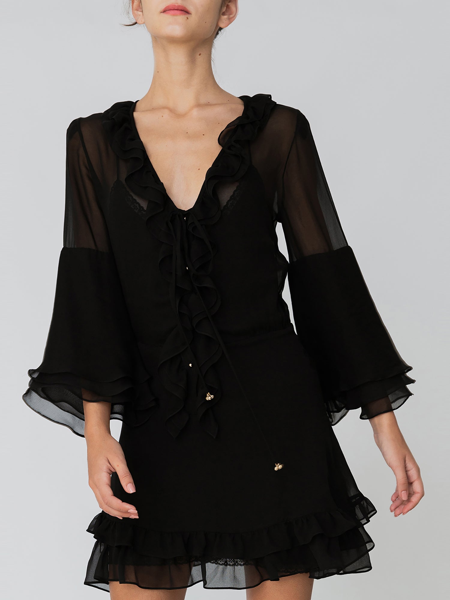 Ruffled Black Mini Dress ANT - Woman Collection Ruffled Black Mini Dress ANT - Woman Collection