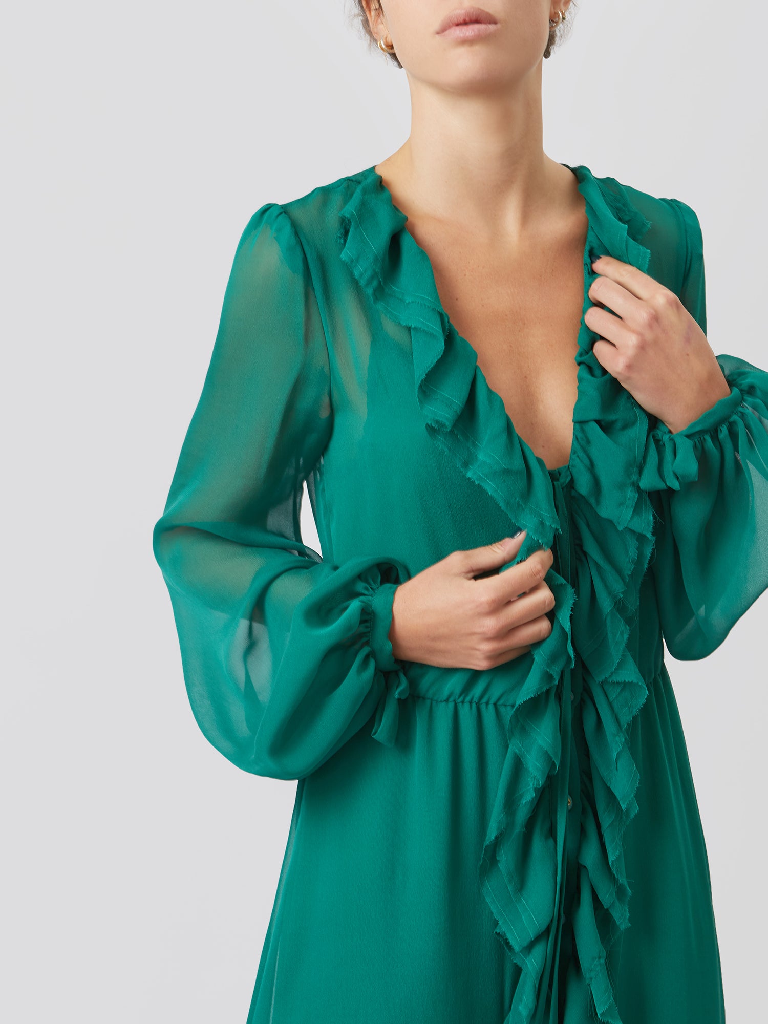 Ruffled Green Maxi Dress - Green / 42 Ruffled Green Maxi Dress - Green / 42