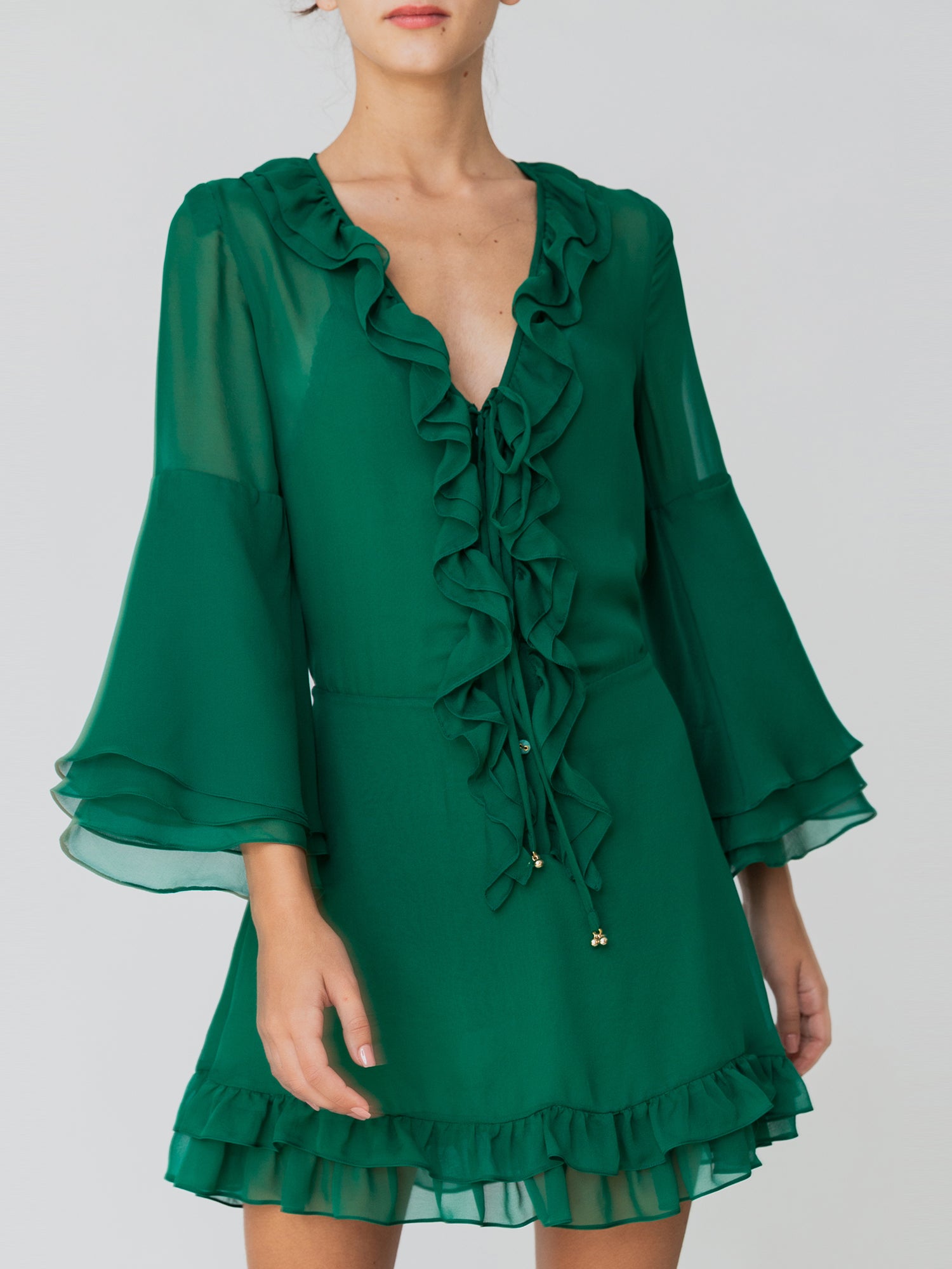 Ruffled Green Mini Dress - 40 / Green Ruffled Green Mini Dress - 40 / Green