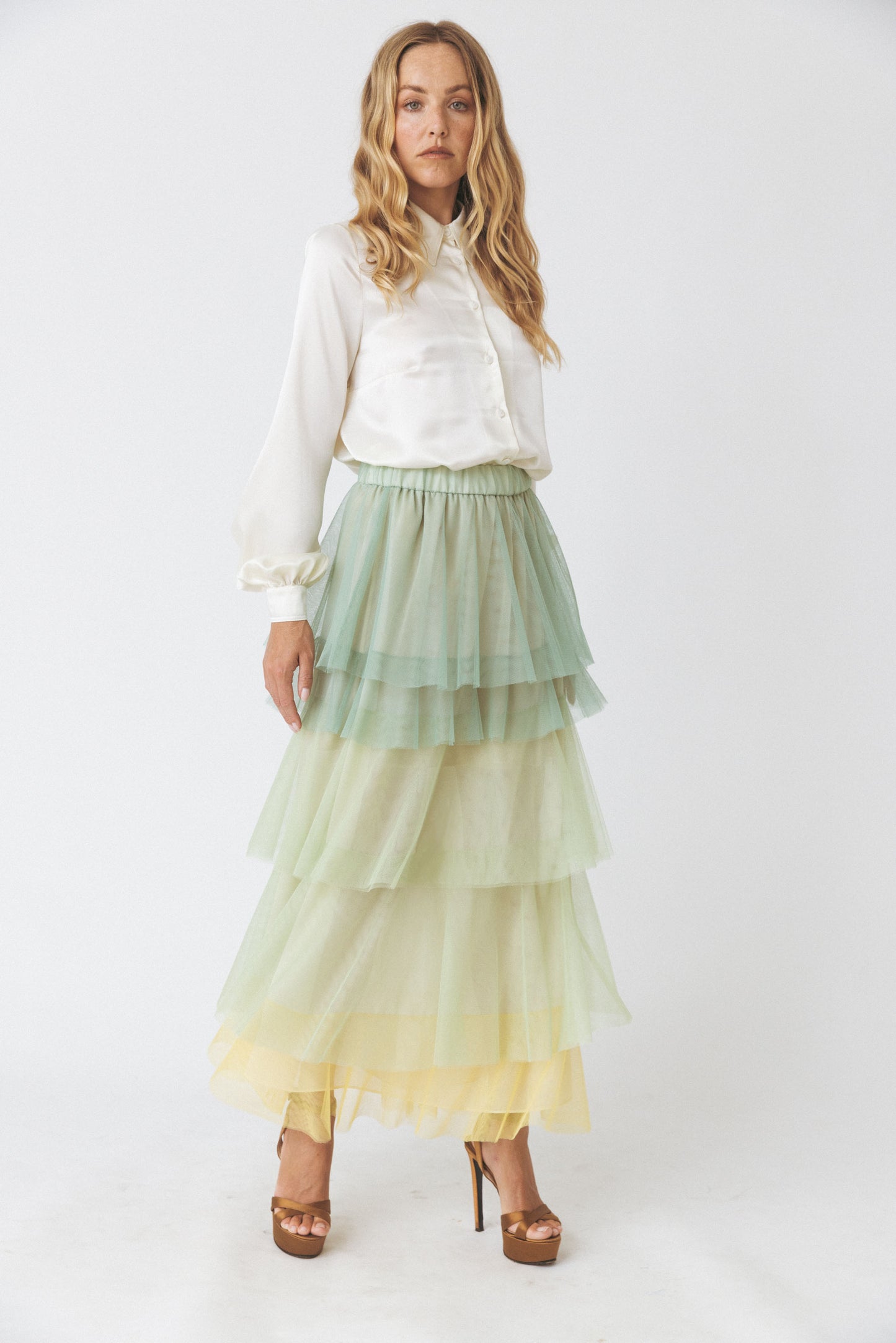 Ruffled Acqua Tulle Skirt
