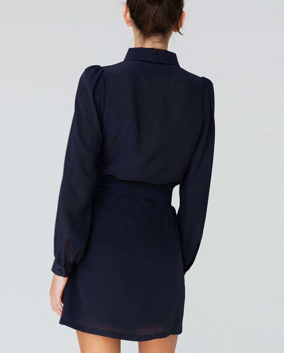 Silk Shirt Mini Dress - Navy / 38 Silk Shirt Mini Dress - Navy / 38
