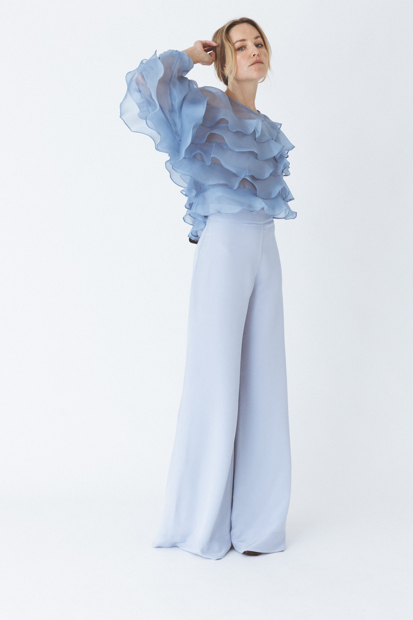 Voluminous Ruffled Blue Blouse