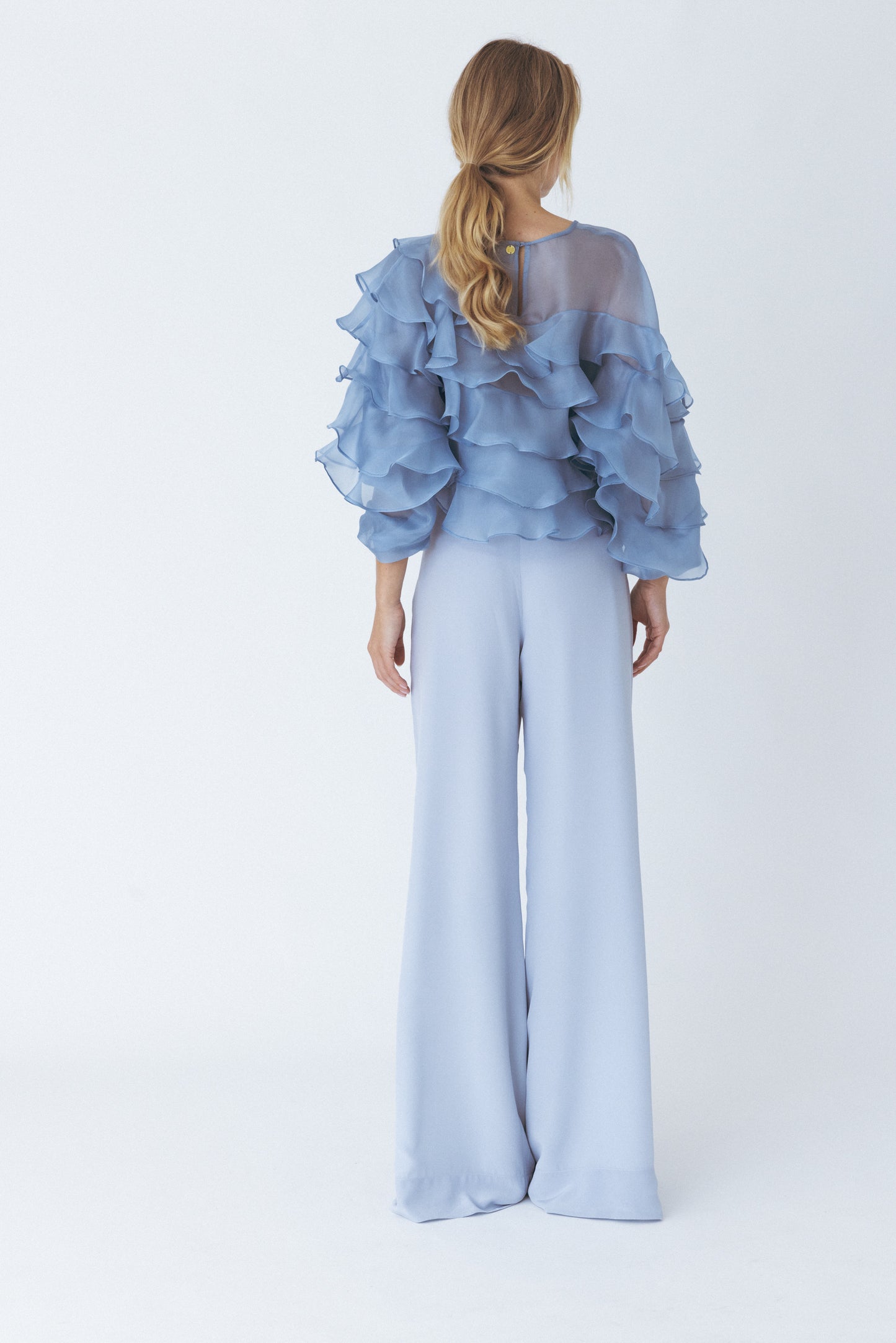 Voluminous Ruffled Blue Blouse