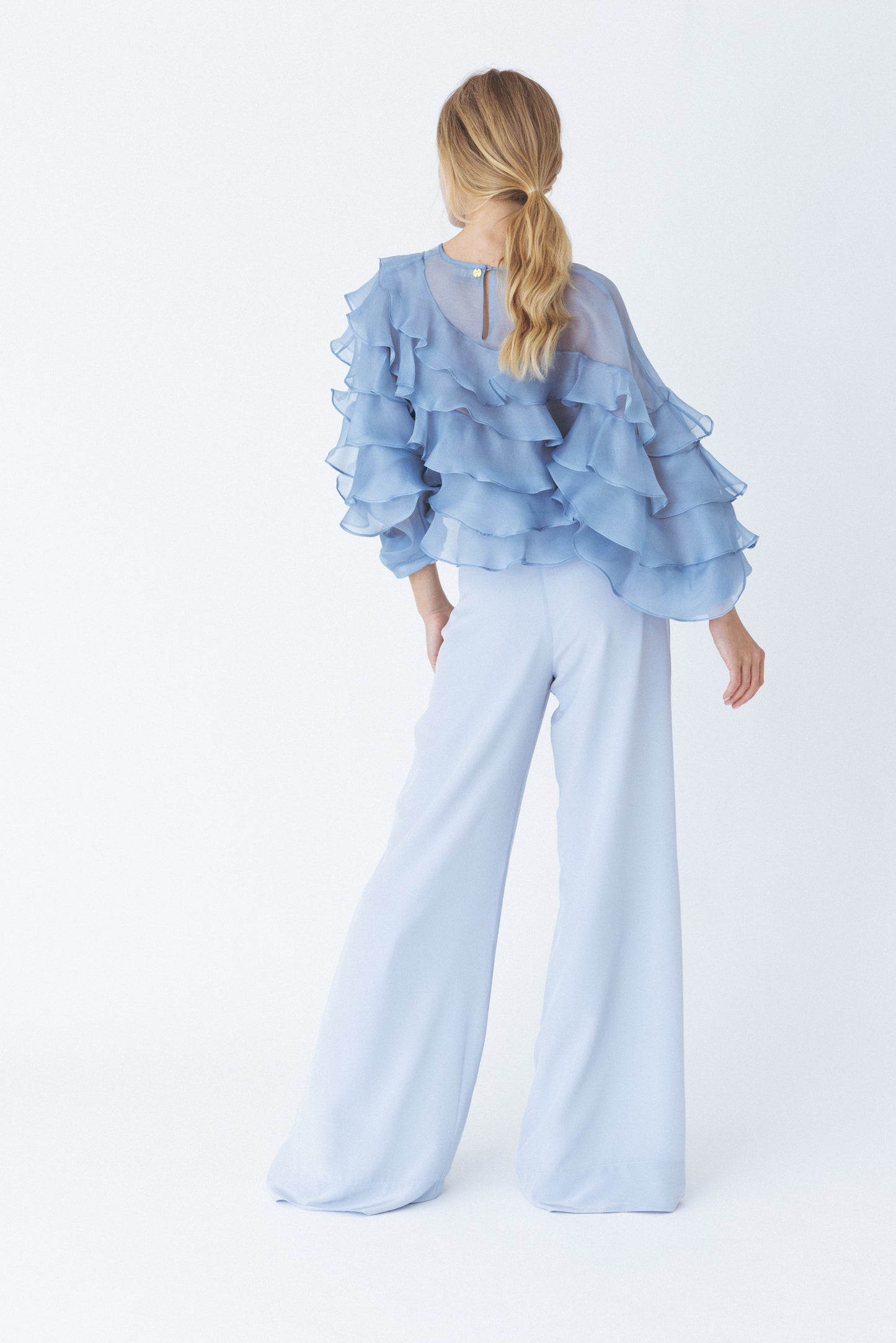 Voluminous Ruffled Blue Blouse