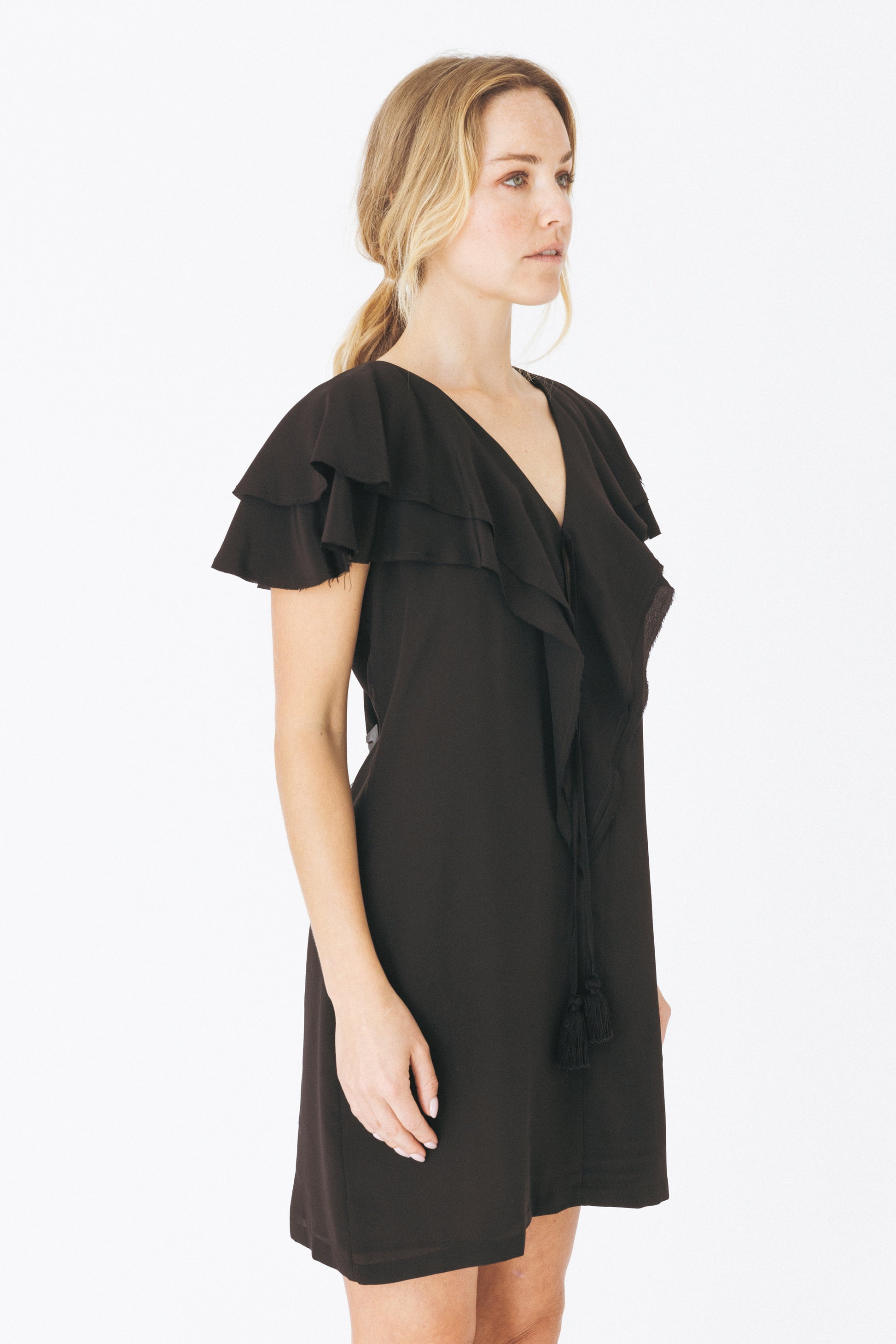 Ruffled Black Mini Dress ANT - Woman Collection Ruffled Black Mini Dress ANT - Woman Collection