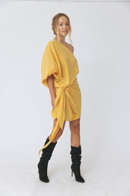 One Shoulder Yellow Dress