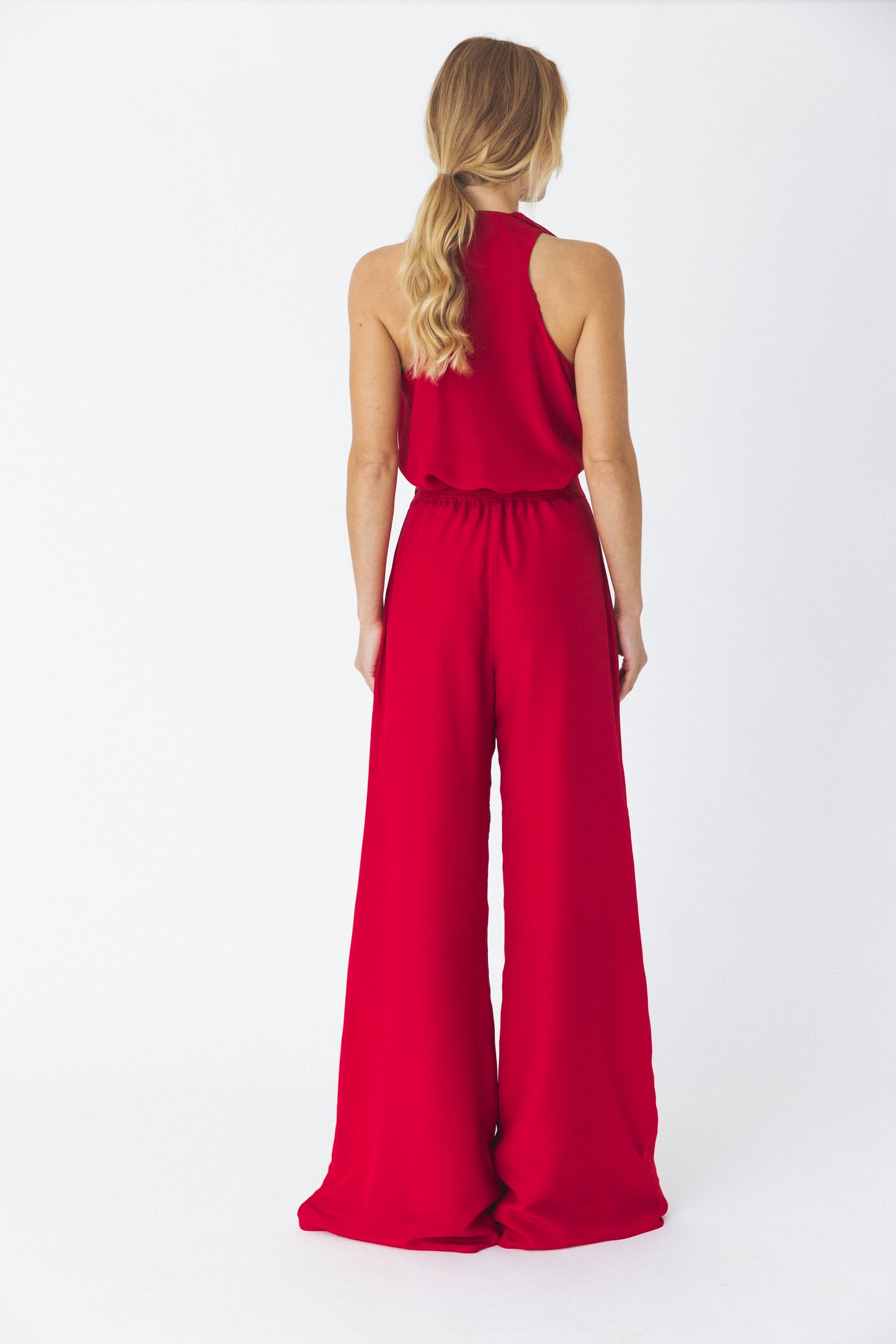 Ruffled Short Sleeves Red Blouse