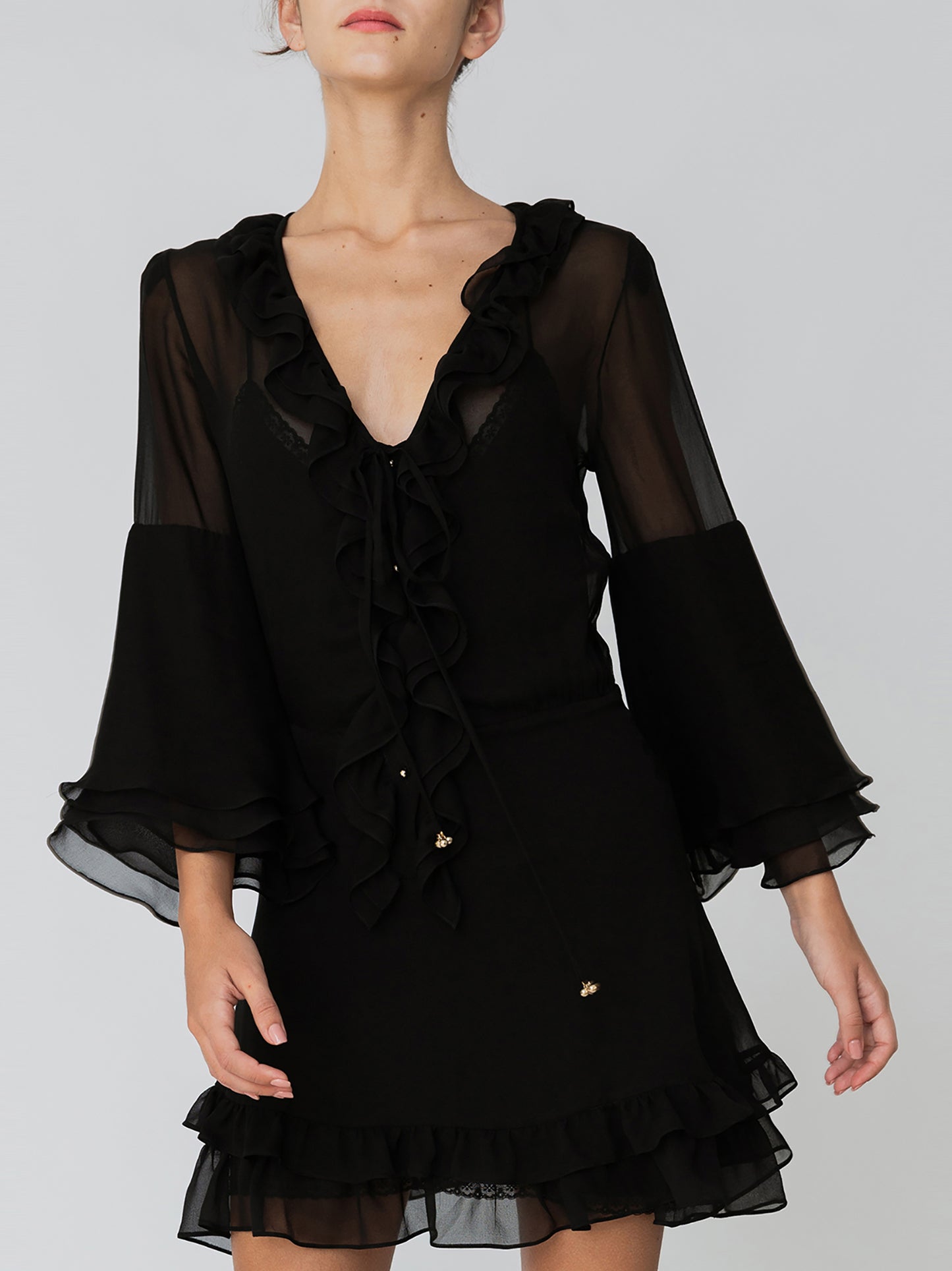 Ruffled Black Mini Dress ANT - Woman Collection Ruffled Black Mini Dress ANT - Woman Collection