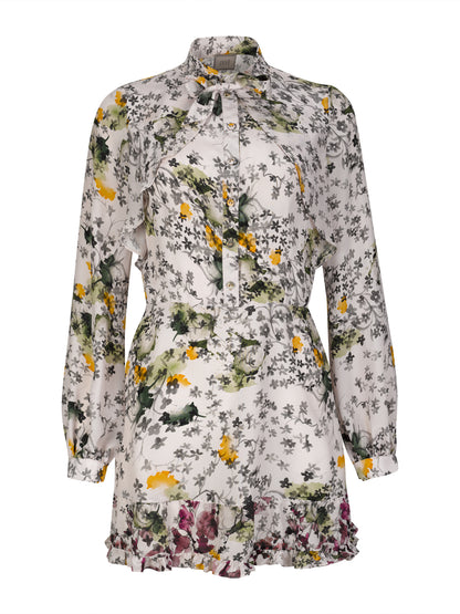 Pussy-Bow Silk Mini Dress